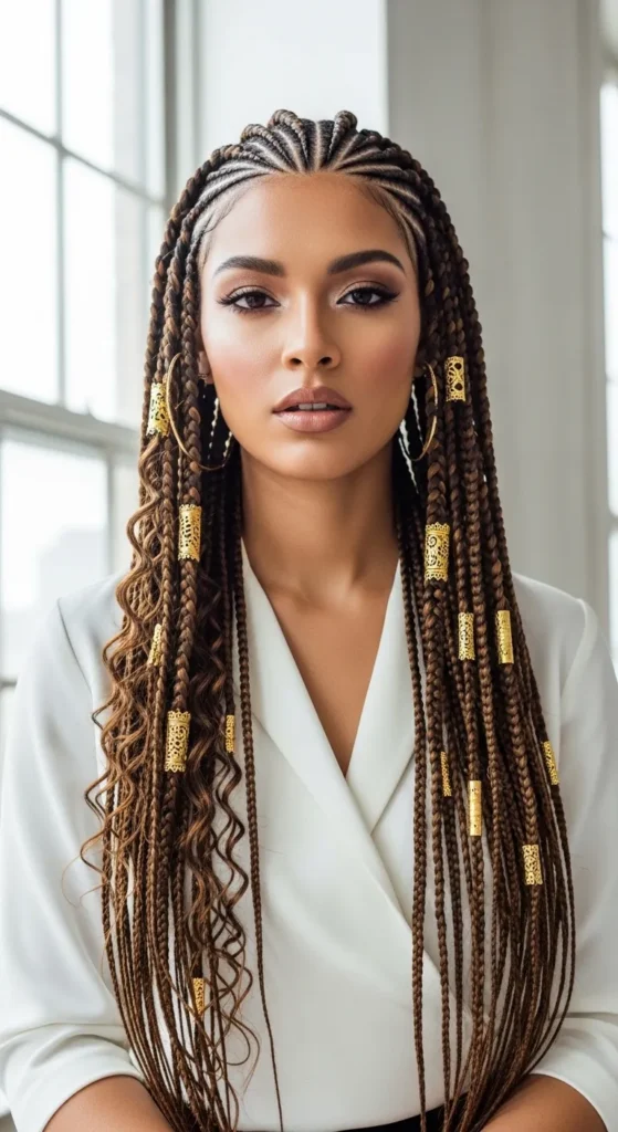 Goddess Fulani Braids with Golden Cuffs