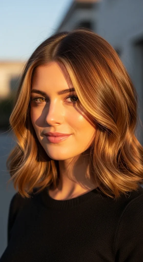 Golden Caramel Highlights on Medium Hair