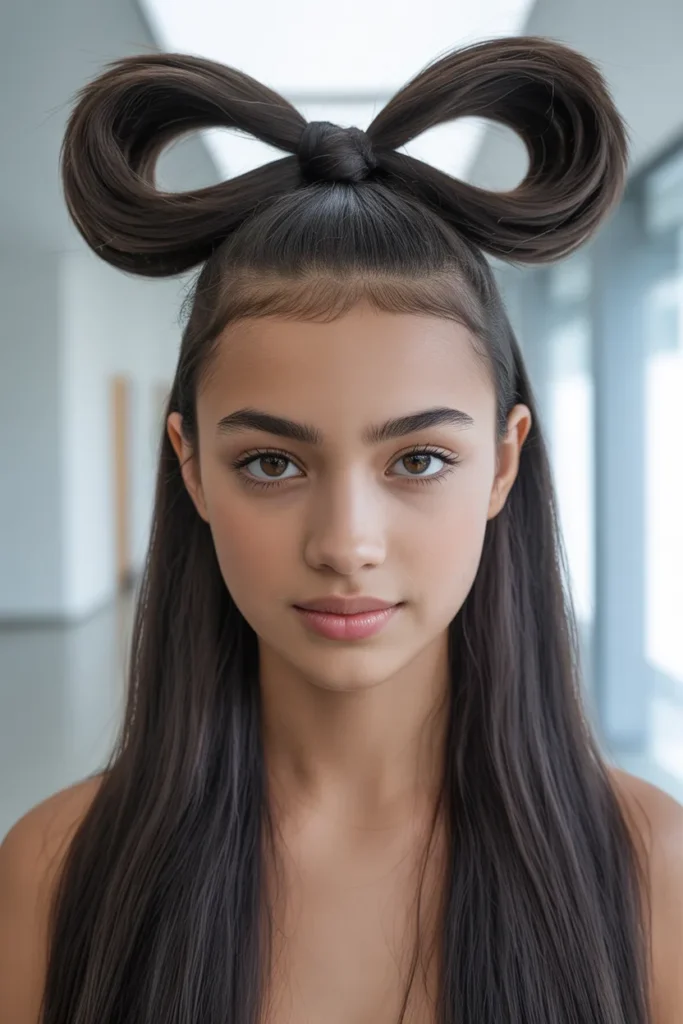 Half-Up Bow With Straight Silky Hair