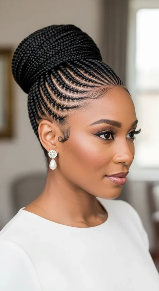 High Bun Updo with Fulani Braids
