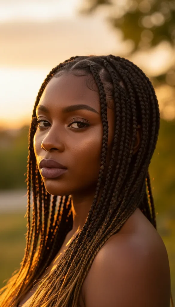 Knotless Braids With Tiny Baby Braids at the Hairline