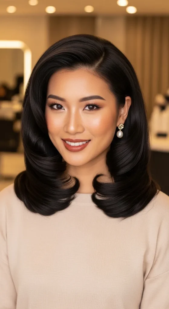 Korean C-Curl Blowout on Medium Length Hair