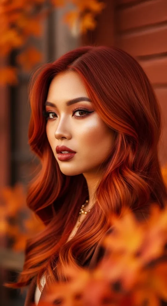 Korean Copper Red Hair with Soft Waves