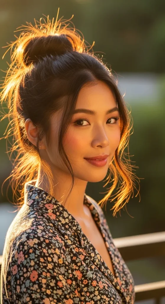 Korean Effortless Undone Bun with Face-Framing Tendrils