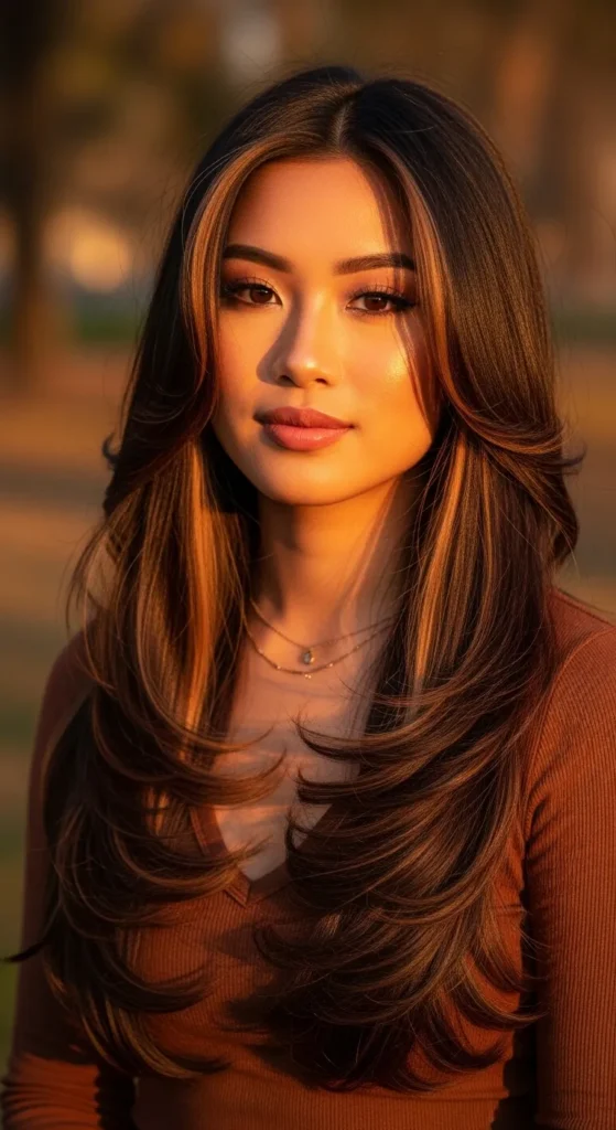 Korean Layered Long Hair with Face-Framing Highlights