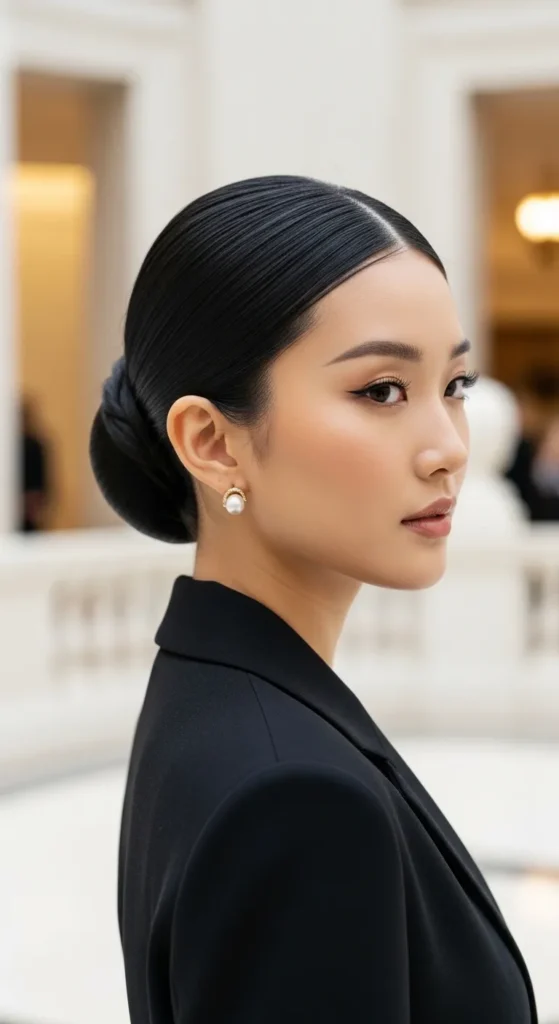 Korean Sleek Low Bun with Center Part