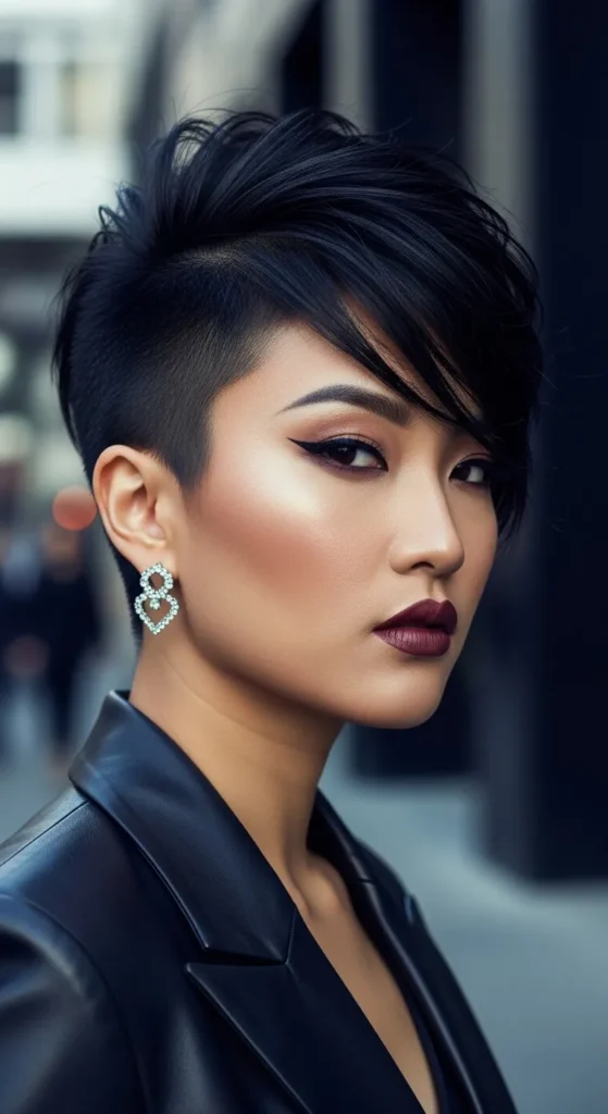 Korean Textured Pixie Cut with Side-Swept Bangs