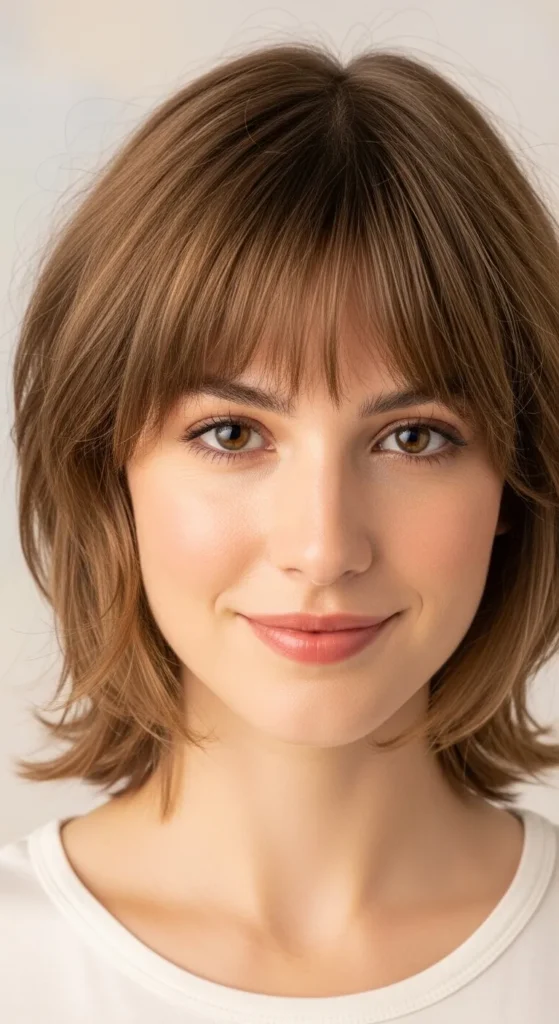 Layered Short Wolf Cut with Curtain Bangs for Fine Hair