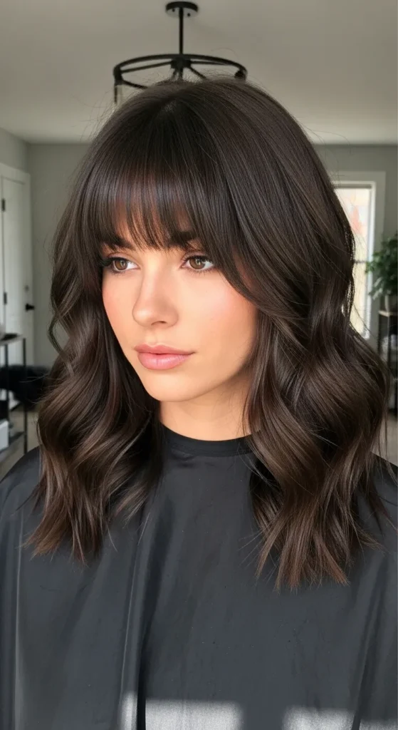 Layered Wavy Wolf Cut with Bottleneck Bangs