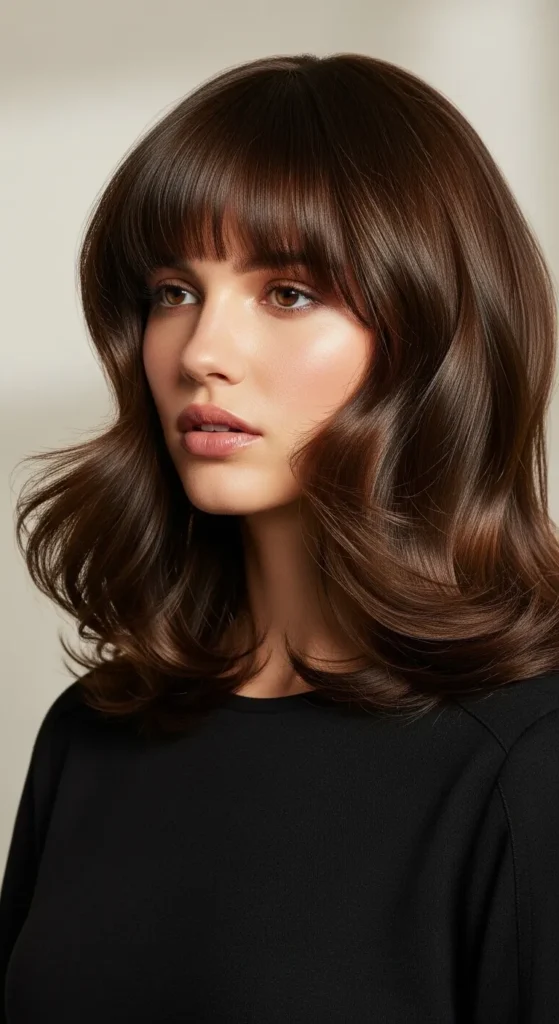 Layered Wavy Wolf Cut with Rounded Bangs