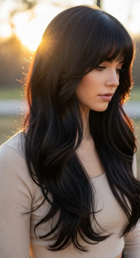 Long Wavy Wolf Cut with Feathered Bangs