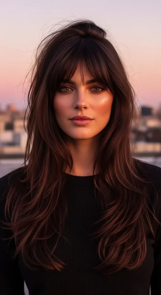 Long Wolf Cut Without Bangs with Face-Framing Layers