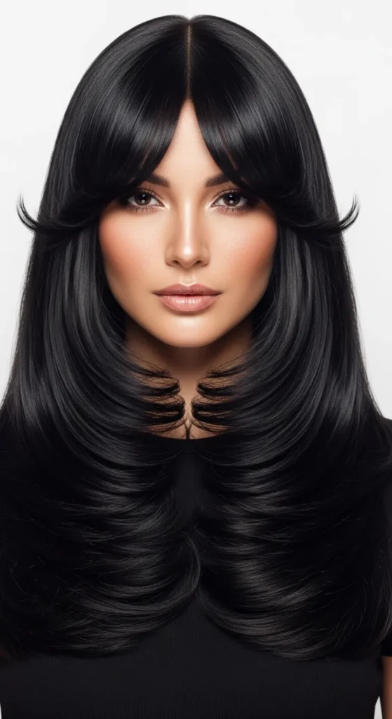 Long Wolf Cut with Flowing Curtain Bangs