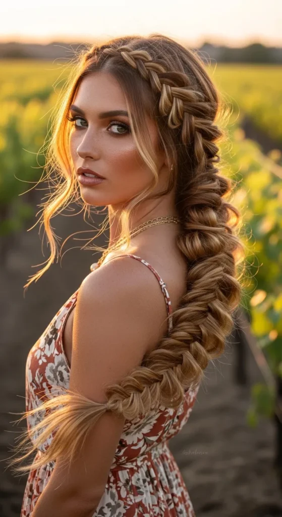 Loose Fishtail Braid Over One Shoulder For Oval Shaped Face