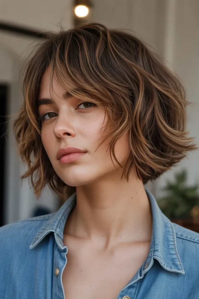 Messy Shag Bob with Curtain Bangs and Layers