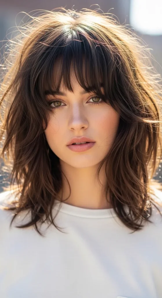 Messy Wavy Wolf Cut with Curtain Bangs