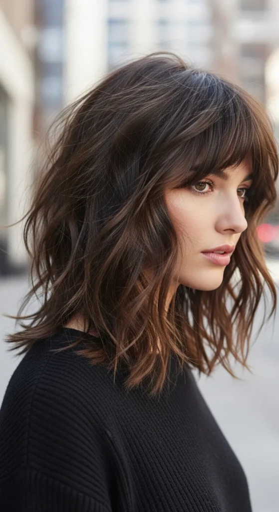 Messy Wavy Wolf Cut with Piecey Bangs