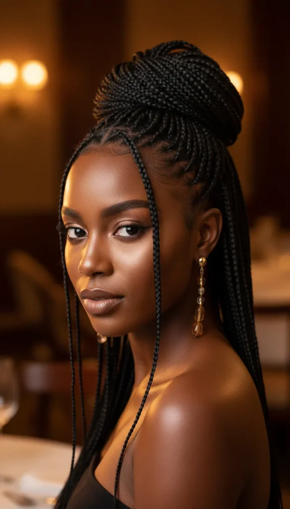 Micro Braids With Baby Braids Styled Into a Half Updo