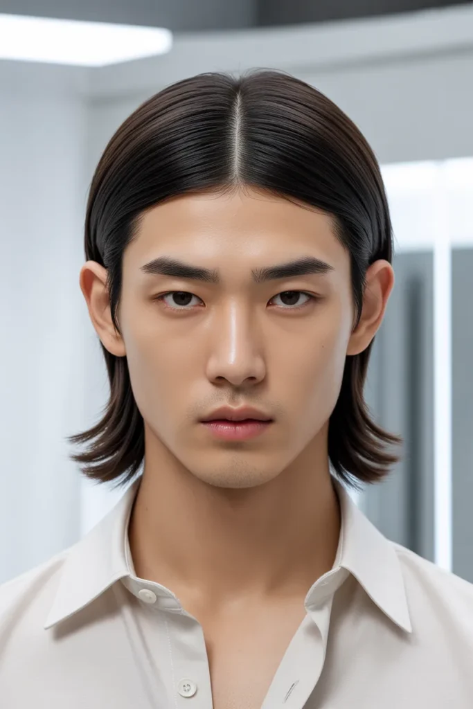 Middle Part Straight Hair – Clean and Effortless Korean Hairstyle for Men