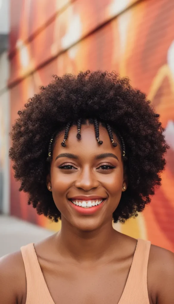 Natural Afro With Baby Braids Framing the Forehead