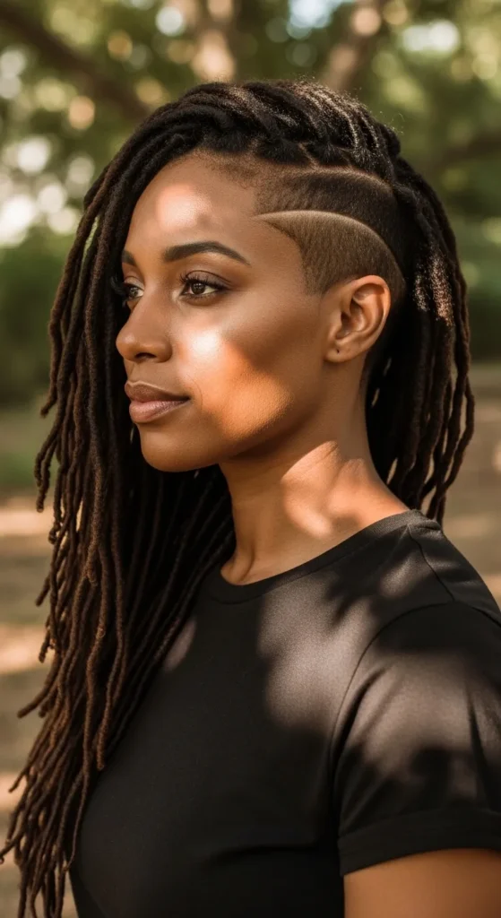 Natural Side Shave With Locs and a Tapered Fade