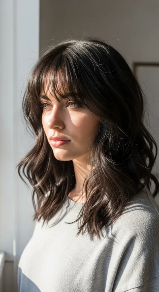 Natural Wavy Wolf Cut with Airy Bangs