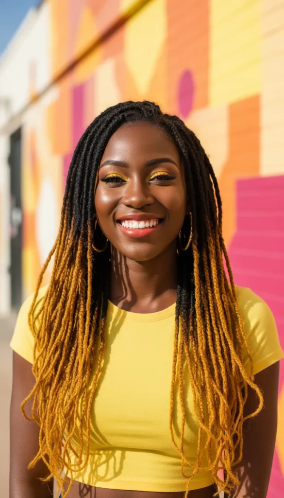 Ombre Dyed Locs From Dark Roots to Bright Yellow Tips