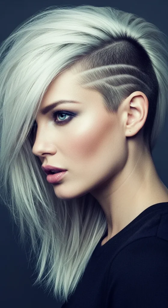 Platinum Blonde Side Shave With Dark Root Contrast