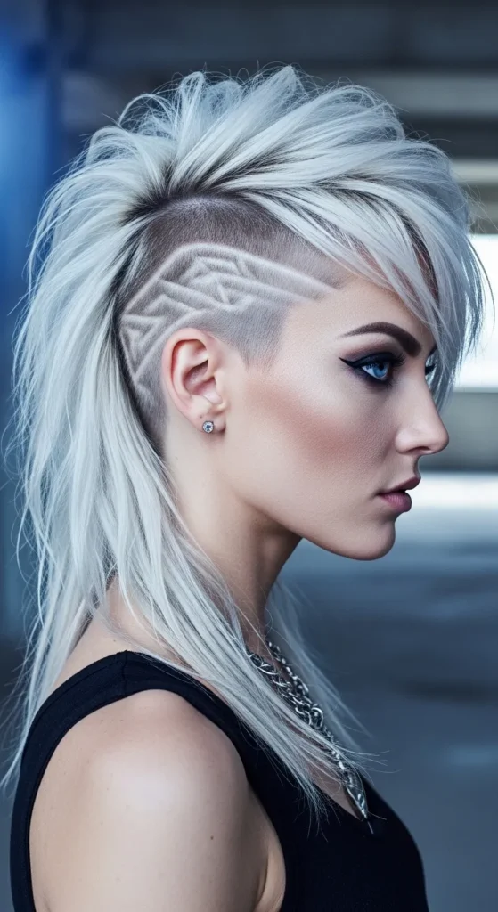 Platinum Blonde Soft Mullet with Undercut Detailing
