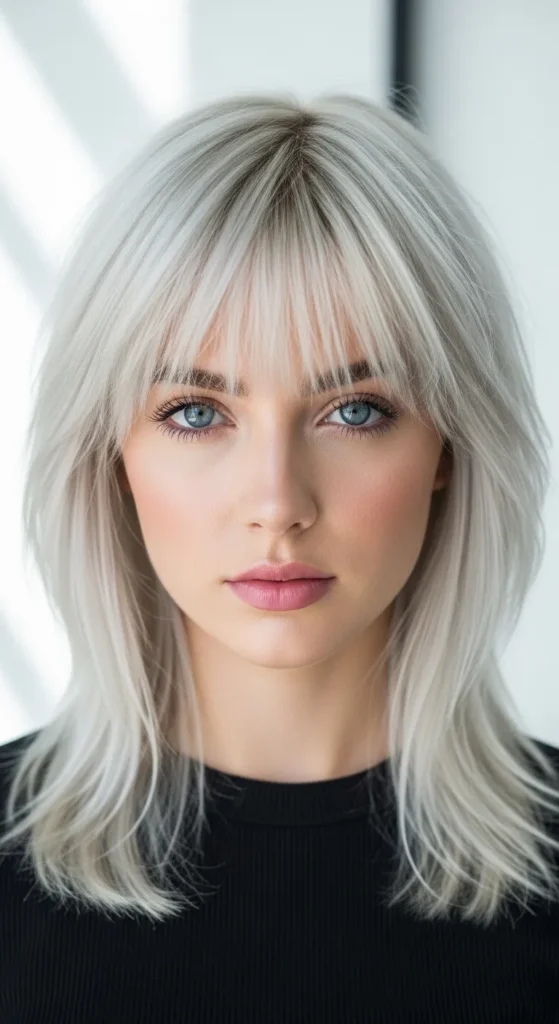 Platinum Blonde Wolf Cut Without Bangs
