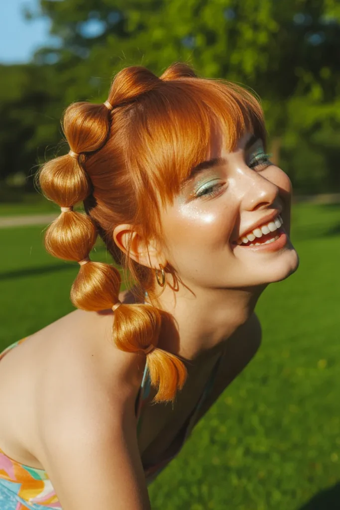Playful Layered Haircut With Bubble Braid Styling