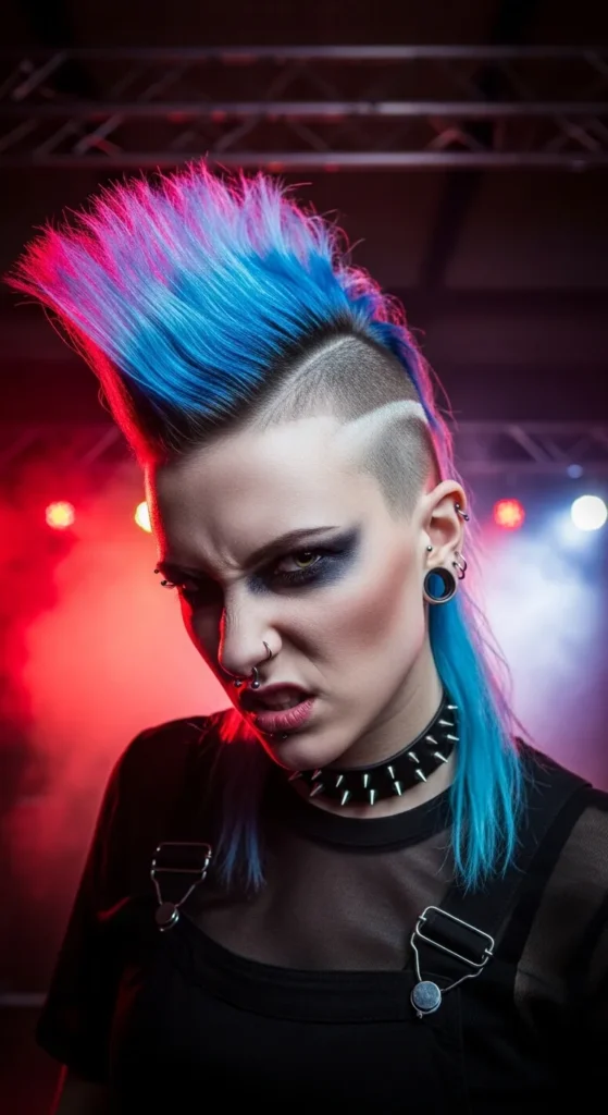 Punk-Inspired Side Shave With a Colorful Mohawk Strip