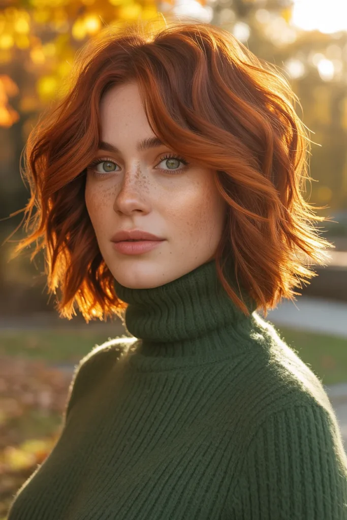 Redhead Shaggy Lob With Copper Tones