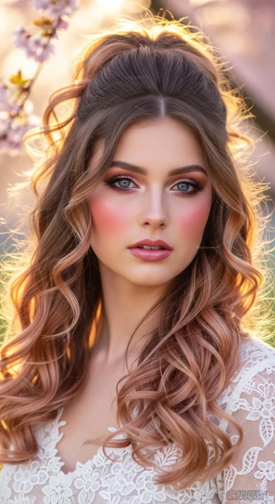Romantic Half-Up Half-Down With Curls For Oval Shaped Face