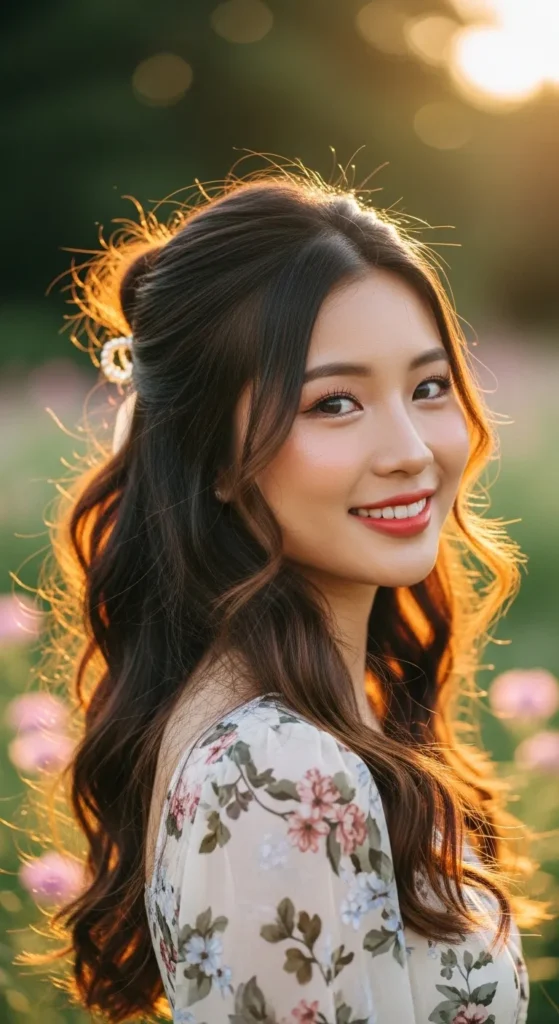 Romantic Korean Half-Up Half-Down with Loose Waves