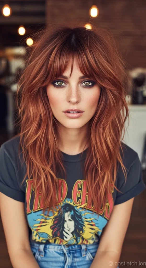 Shaggy Layered Cut With Curtain Bangs For Oval Shaped Face