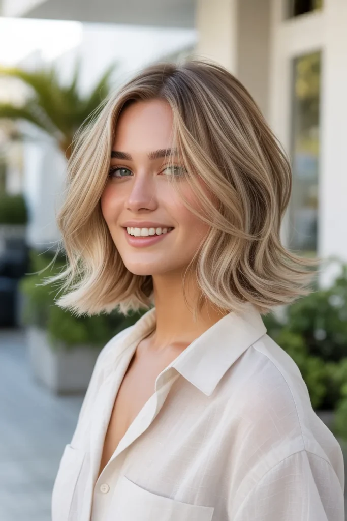 Shaggy Lob With Babylights for a Sun-Kissed Glow