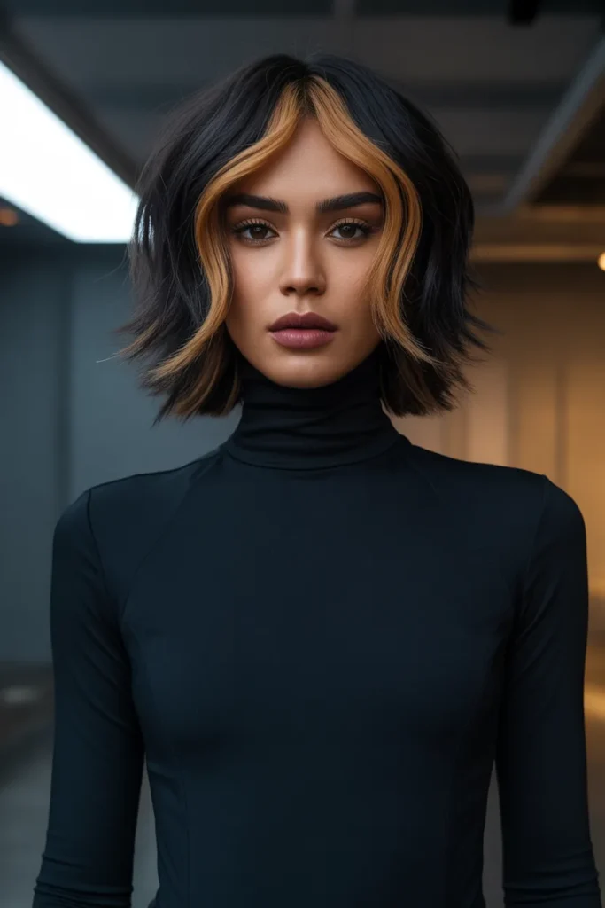 Shaggy Lob With Money Piece for Dark Hair