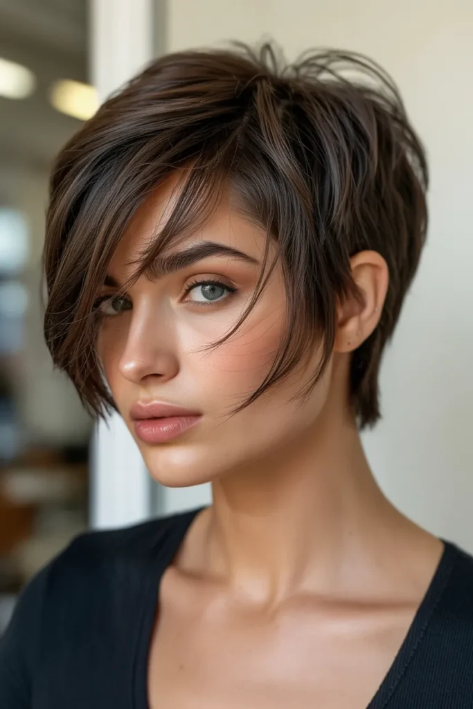 Shaggy Pixie Cut with Long Side Bangs