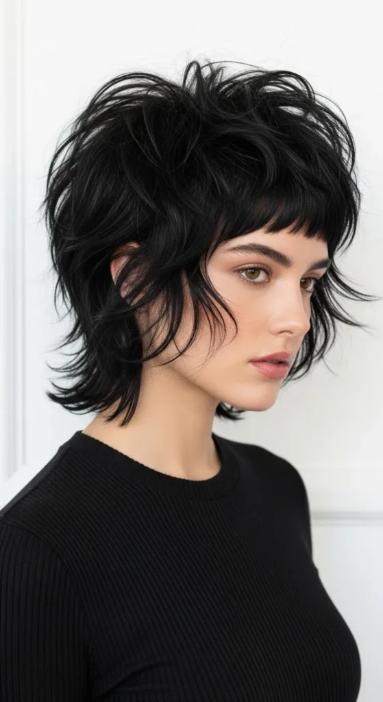 Short Wavy Wolf Cut with Baby Bangs