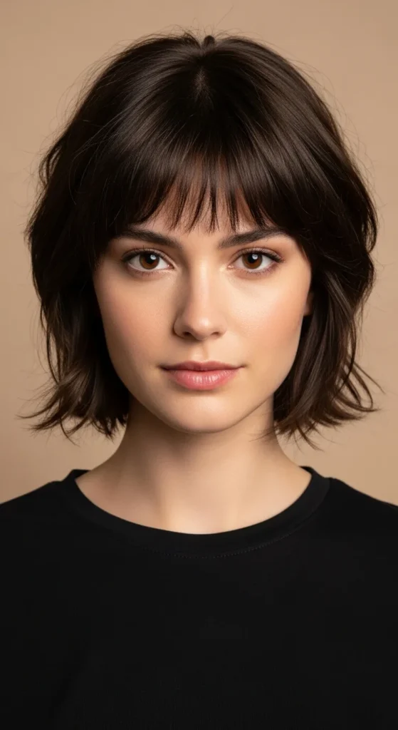 Short Wolf Cut with Curtain Bangs and Micro Layers