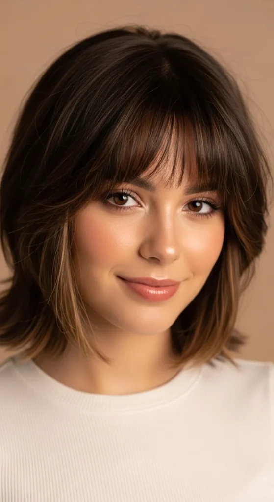 Short Wolf Cut with Curtain Bangs and Subtle Highlights