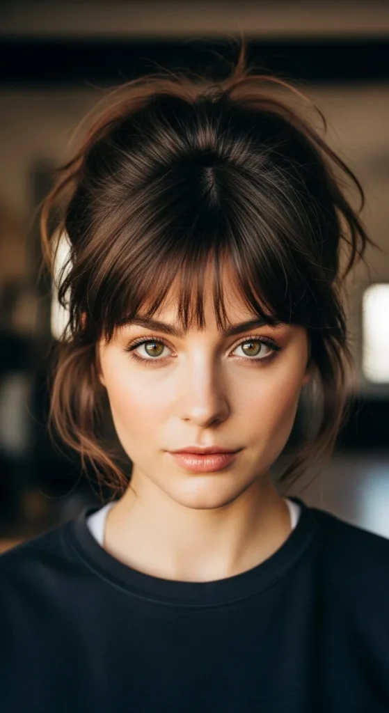 short wolf cut with curtain bangs