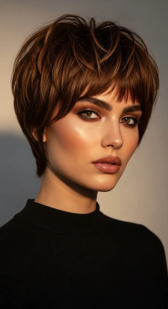 Short Wolf Cut with Voluminous Curtain Bangs