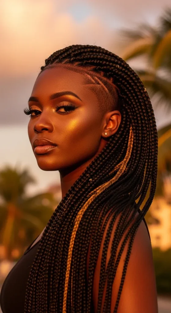 Side Shave With Box Braids and a Bold Undercut