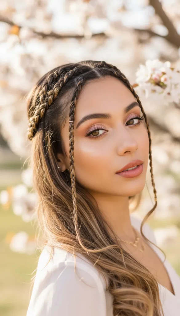Side-Swept Braids With Baby Braids Across the Crown