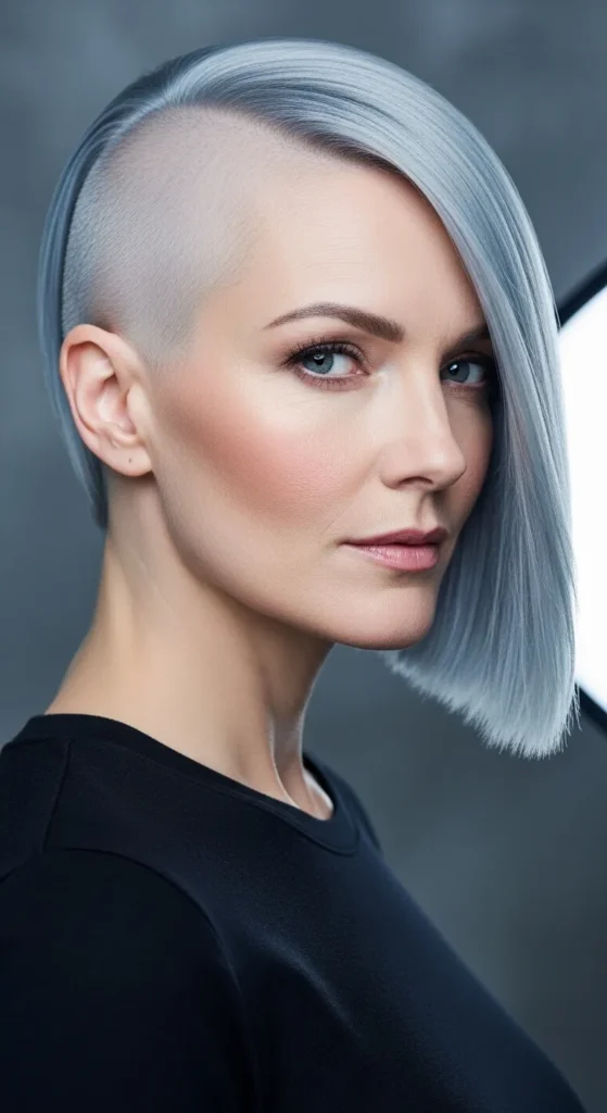 Silver Gray Side Shave With a Modern Bob