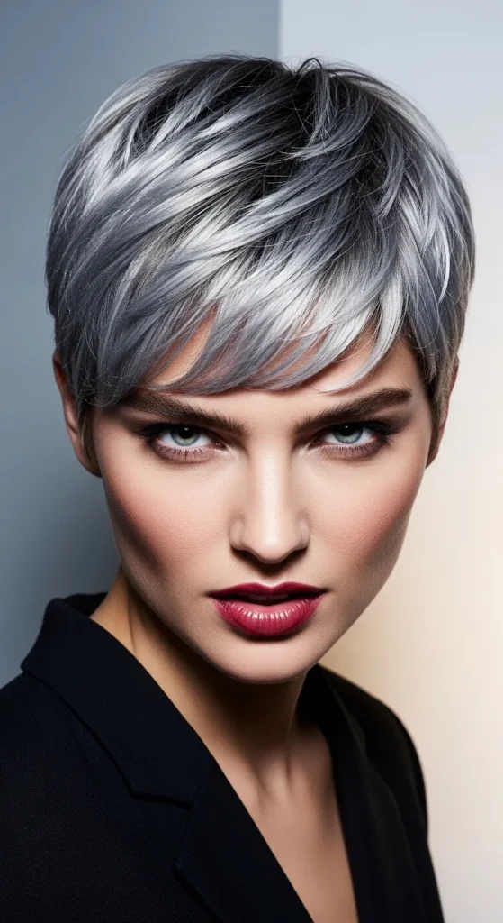 Silver Highlights on Short Pixie Cut Hair