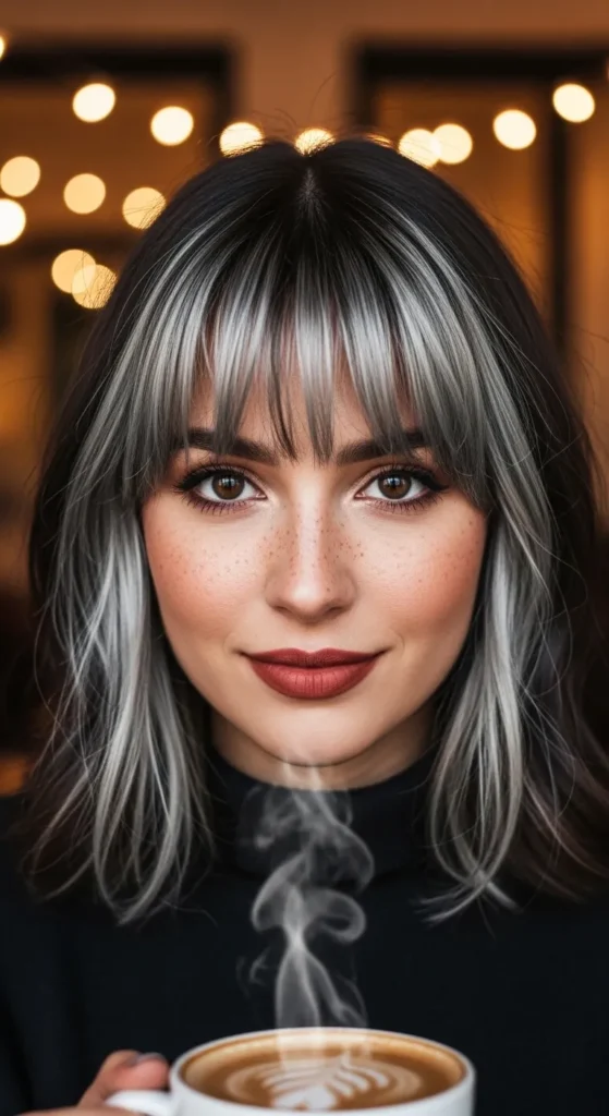 Silver Highlights with Curtain Bangs