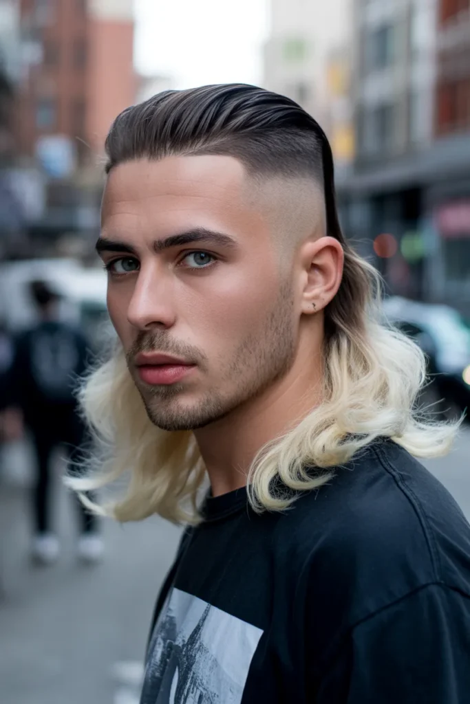 Skin Fade Mullet With Bleached Blonde Tips